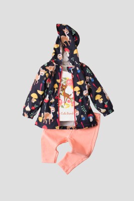 Toptan Kız Bebek 3'lü Ceket, T-shirt ve Pantolon Takım 9-24M Kidexs 1026-90093 - 1