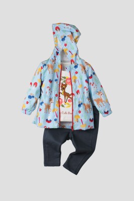 Toptan Kız Bebek 3'lü Ceket, T-shirt ve Pantolon Takım 9-24M Kidexs 1026-90093 - 2