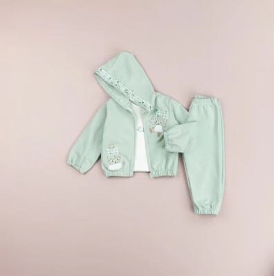 Toptan Kız Bebek 3'lü Ceket, Tişört ve Pantolon Takımı 9-24M BabyRose 1002-7763 Mint yeşili