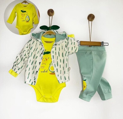 Toptan Kız Bebek 3'lü Ceket Zıbın ve Pantolon Takım 6-12M Minizeyn 2014-8006 Çağla Yeşili