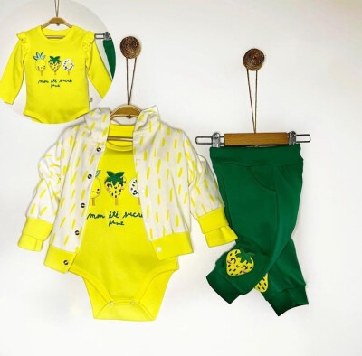 Toptan Kız Bebek 3'lü Ceket Zıbın ve Pantolon Takım 6-12M Minizeyn 2014-8007 - Minizeyn