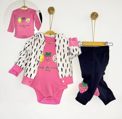 Toptan Kız Bebek 3'lü Ceket Zıbın ve Pantolon Takım 6-12M Minizeyn 2014-8007 - Minizeyn (1)