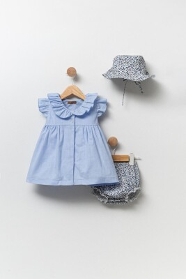 Toptan Kız Bebek 3'lü Elbise, Külot ve Şapka Takımı 0-12M Babyline 2015-24115 - Babyline