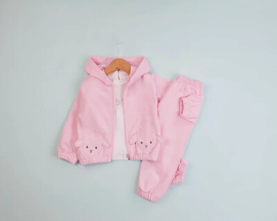 Toptan Kız Bebek 3'lü Eşofman Takımı 9-24M BabyRose 1002-7786 Açık Pembe