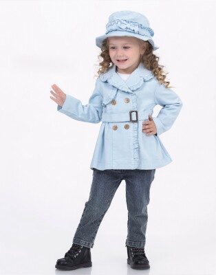 Toptan Kız Bebek 4'lü Ceket, Tişört, Şapka ve Pantolon Takım 9-24M Miss Lore 1055-5618 Mavi
