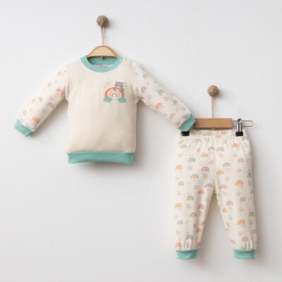 Toptan Kız Bebek Badi ve Pantolon Takımı 6-18M Gümüş Baby 2043-00206 Yeşil