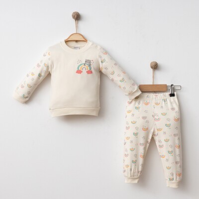 Toptan Kız Bebek Badi ve Pantolon Takımı 6-18M Gümüş Baby 2043-00206 Ekru