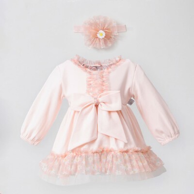 Toptan Kız Bebek Bandanalı Elbise 0-12M Miniborn 2019-3077 - Miniborn
