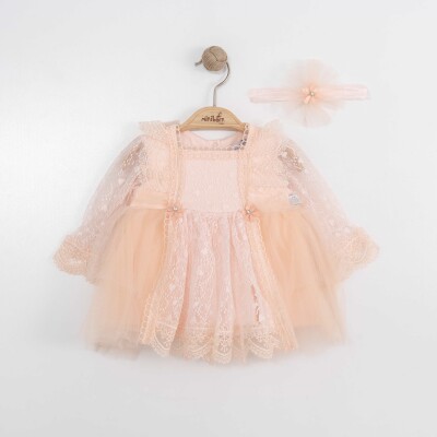 Toptan Kız Bebek Bandanalı Elbise 0-12M Miniborn 2019-3209 - Miniborn
