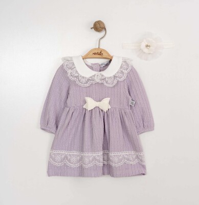 Toptan Kız Bebek Bandanalı Elbise 0-12M Miniborn 2019-3319 Lila