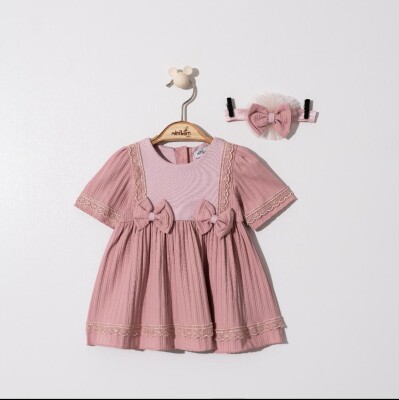Toptan Kız Bebek Bandanalı Elbise 0-12M Miniborn 2019-3485 - Miniborn (1)