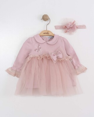 Toptan Kız Bebek Bandanalı Elbisesi 0-12M Miniborn 2019-3284 - Miniborn (1)