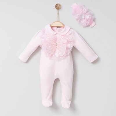 Toptan Kız Bebek Bandanalı Tulum 0-6M Miniborn 2019-6096 Pembe
