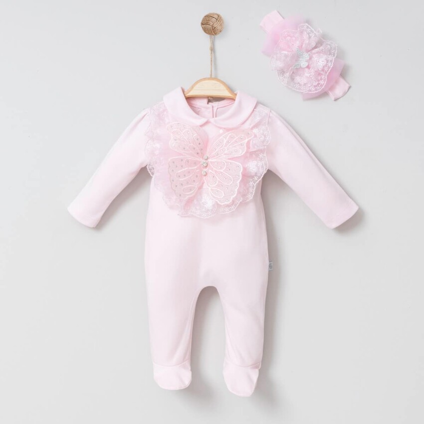 Toptan Kız Bebek Bandanalı Tulum 0-6M Miniborn 2019-6096 - 1