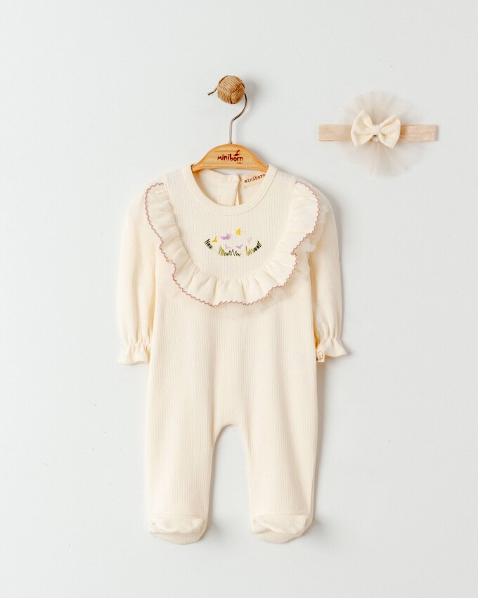 Toptan Kız Bebek Bandanalı Tulum 0-6M Miniborn 2019-6297 - 1