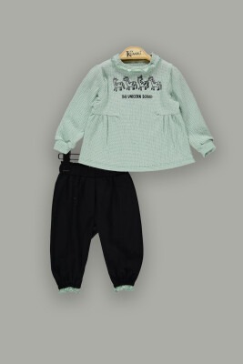 Toptan Kız Bebek Bluz ve Pantolon Takım 9-18M Kumru Bebe 1075-3942 Mint yeşili