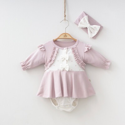 Toptan Kız Bebek Bolerolu Elbise ve Bandana 6-12M Minizeyn 2014-9004 - Minizeyn