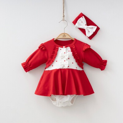 Toptan Kız Bebek Bolerolu Elbise ve Bandana 6-12M Minizeyn 2014-9004 - Minizeyn (1)
