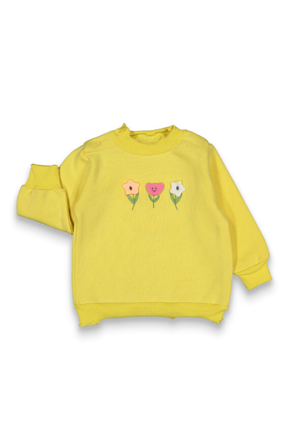 Toptan Kız Bebek Çiçek İşlemeli Üç İp Sweatshirt 6-18M Tuffy 1099-0429 - 1