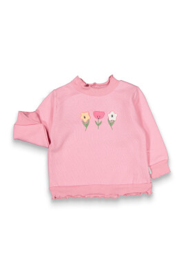 Toptan Kız Bebek Çiçek İşlemeli Üç İp Sweatshirt 6-18M Tuffy 1099-0429 - 2