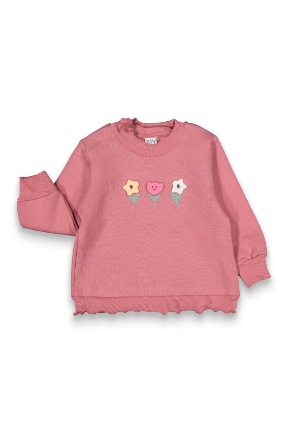 Toptan Kız Bebek Çiçek İşlemeli Üç İp Sweatshirt 6-18M Tuffy 1099-0429 - 3