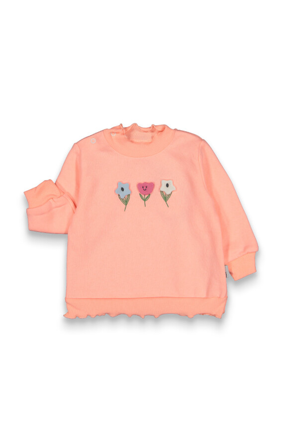 Toptan Kız Bebek Çiçek İşlemeli Üç İp Sweatshirt 6-18M Tuffy 1099-0429 - 4