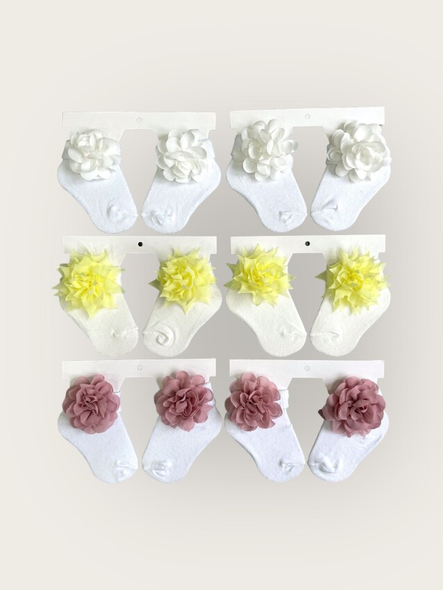 Toptan Kız Bebek Çiçekli Çorap 0-6M Algiy Mini 2047-1103 - 1