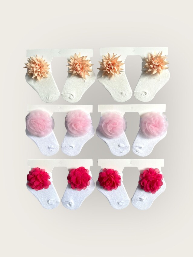Toptan Kız Bebek Çiçekli Çorap 0-6M Algiy Mini 2047-1105 - 1