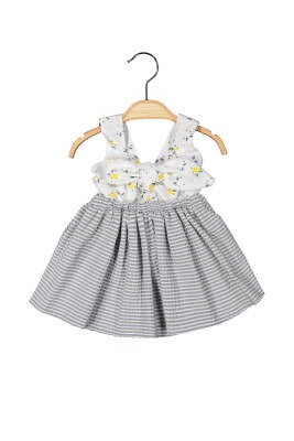 Toptan Kız Bebek Çizgili Elbise 6-18M Boncuk Bebe 1006-6091 - 1