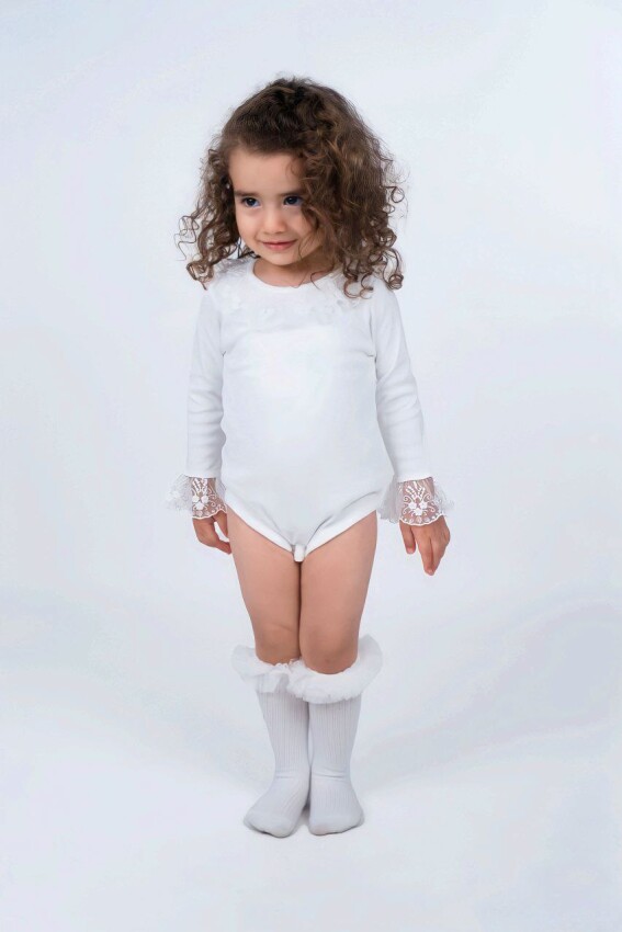 Toptan Kız Bebek Dantelli Kollu Çıtçıtlı Badi 3-12M Serkon Baby&Kids 1084-M8563 - 1