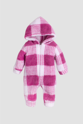 Toptan Kız Bebek Ekoseli Welsoft Tulum 3-12M Kidexs 1026-40131 Pembe