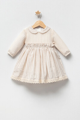 Toptan Kız Bebek Elbise 6-24M Tongs 1028-5126 Bej