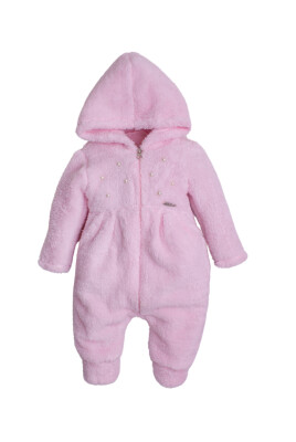 Toptan Kız Bebek Kapşonlu Welsoft Tulum 3-12M Kidexs 1026-40125 Açık Pembe