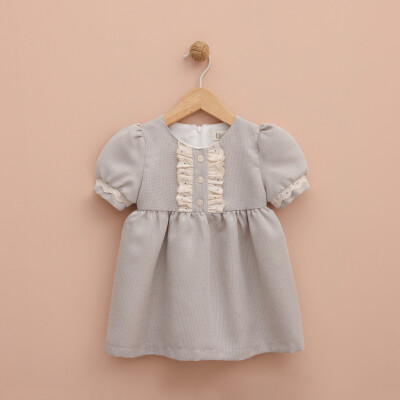 Toptan Kız Bebek Keten Elbise 9-24M Lilax 1049-6396 Yeşil