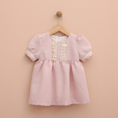 Toptan Kız Bebek Keten Elbise 9-24M Lilax 1049-6396 - Lilax (1)