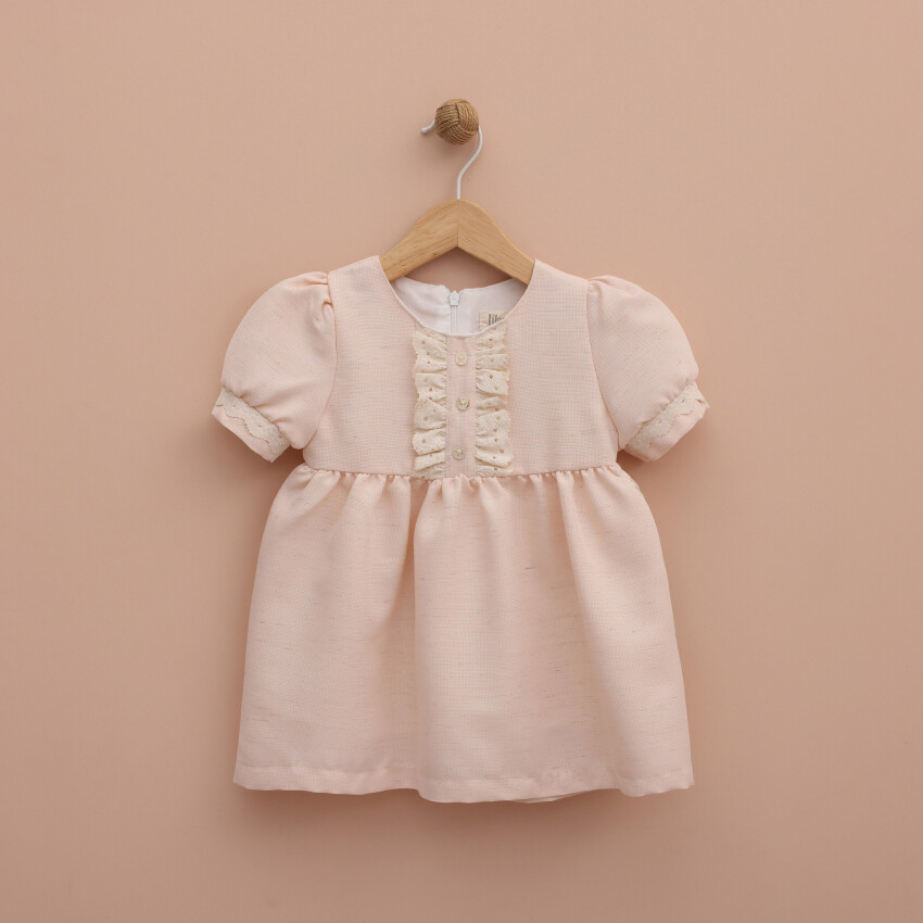 Toptan Kız Bebek Keten Elbise 9-24M Lilax 1049-6396 - 3