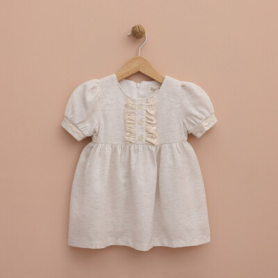 Toptan Kız Bebek Keten Elbise 9-24M Lilax 1049-6396 - 4