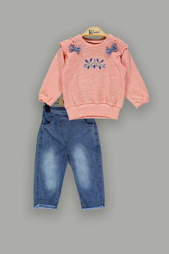 Toptan Kız Bebek Kot Pantolon ve Body 9-24M Takım Kumru Bebe 1075-3946 - 1