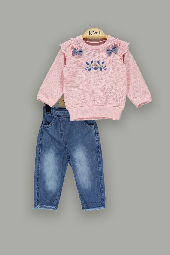 Toptan Kız Bebek Kot Pantolon ve Body 9-24M Takım Kumru Bebe 1075-3946 - 2