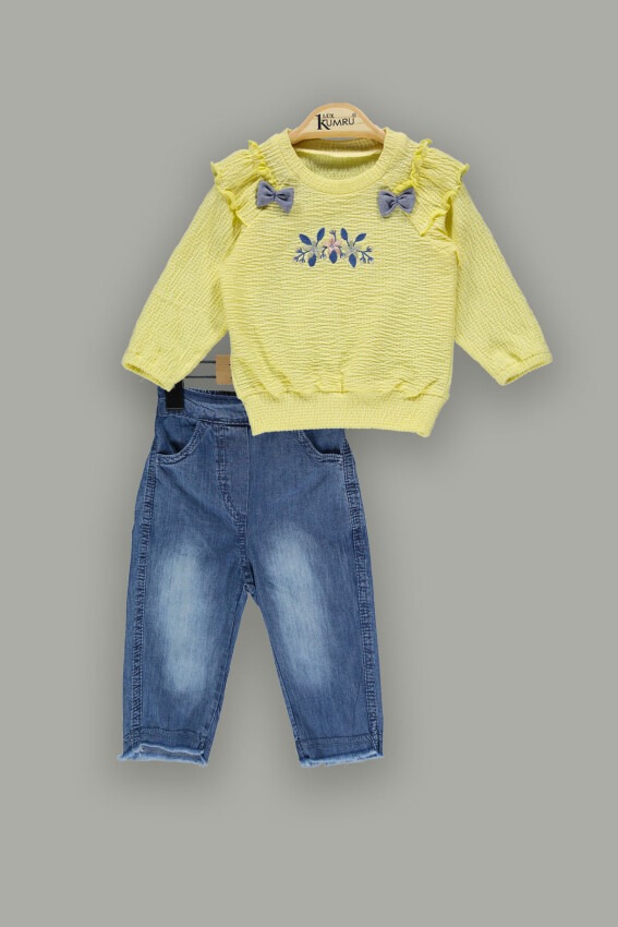 Toptan Kız Bebek Kot Pantolon ve Body 9-24M Takım Kumru Bebe 1075-3946 - 3