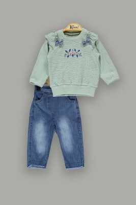 Toptan Kız Bebek Kot Pantolon ve Body 9-24M Takım Kumru Bebe 1075-3946 Mint yeşili