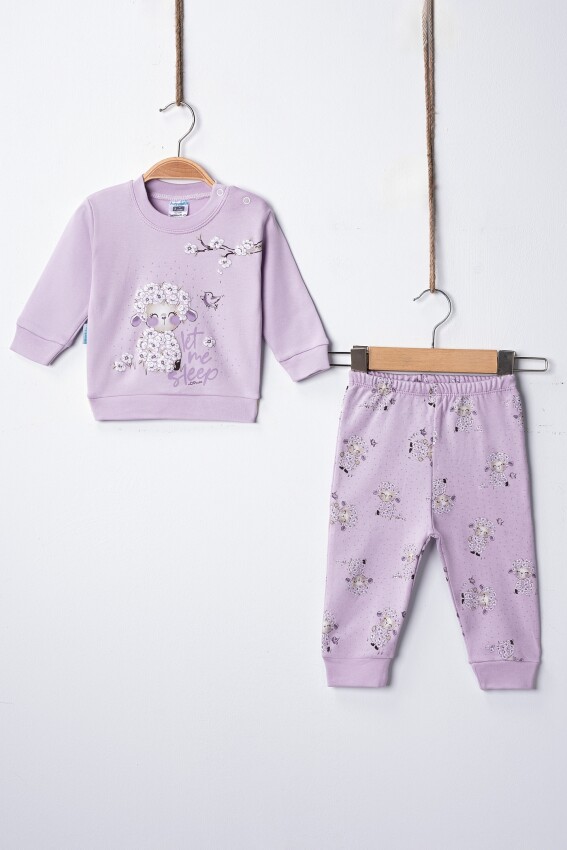 Toptan Kız Bebek Kuzu Baskılı Pijama Takımı 3-9M Hoppidik 2017-2392 - 1