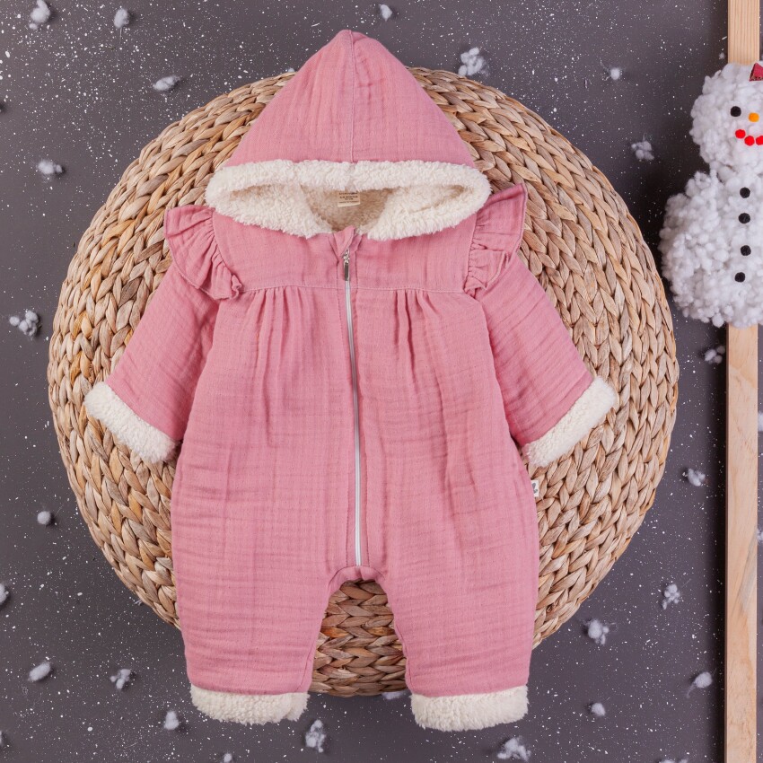 Toptan Kız Bebek Muslin Kapüşonlu Tulum 3-12M BabyZ 1097-5415 - 1