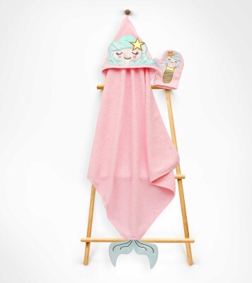 Toptan Kız Bebek Nakışlı Havlu ve Banyo Kesesi 75x75 Babyline 2015-9-754 Pembe