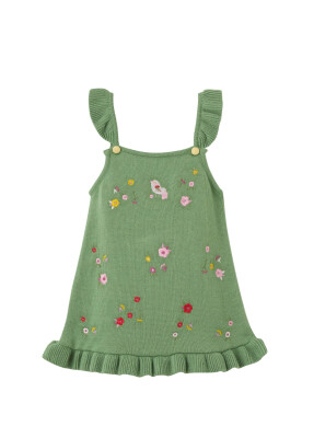 Toptan Kız Bebek Organik Pamuk Çiçek Nakışlı Elbise 6-36M Patique 1061-21165 Yeşil