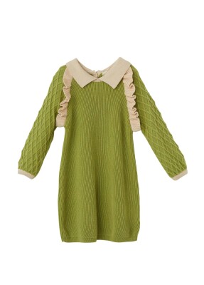 Toptan Kız Bebek Organik Pamuk Fırfırlı Elbise 6-36M Patique 1061-21173 Yeşil