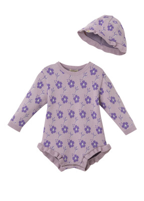 Toptan Kız Bebek Organik Pamuk Tulum ve Şapkalı Set 3-18M Patique 1061-21135 - 2