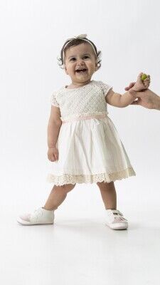 Toptan Kız Bebek Örme Elbise 6-18M Wecan 1022-23171 Pudra