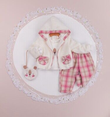 Toptan Kız Bebek Pantalonlu Ceketli Çantalı 4'Lü Takım 9-24M BabyRose 1002-4288 Pudra