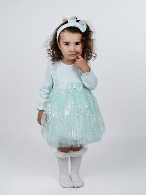 Toptan Kız Bebek Pullu Elbise 6-24M Serkon Baby&Kids 1084-M0598 Mint yeşili